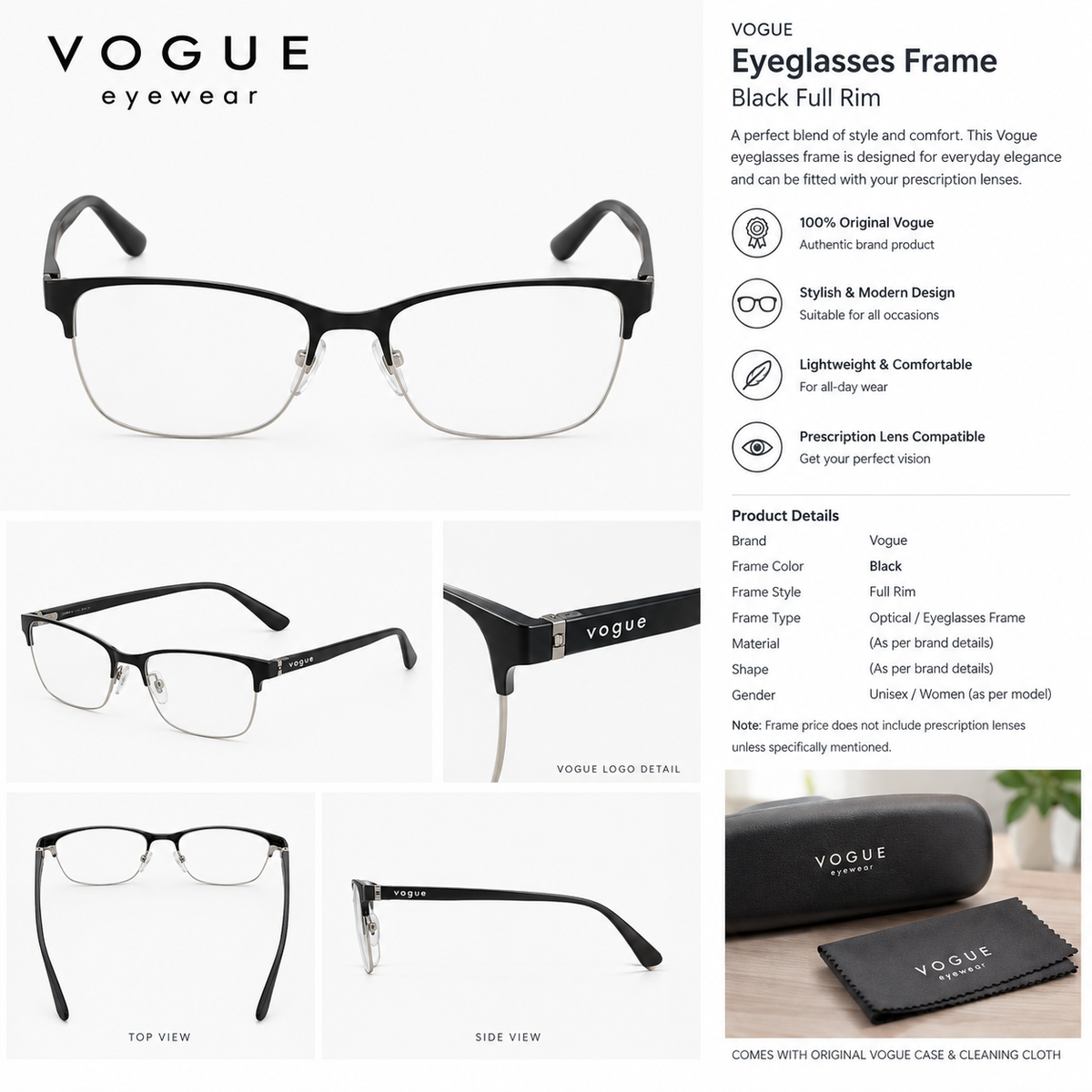Vogue Eyeglasses Frame – Black Full Rim